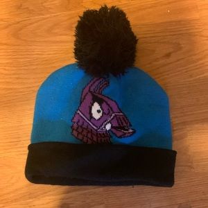 blue and purple Fortnite beanie